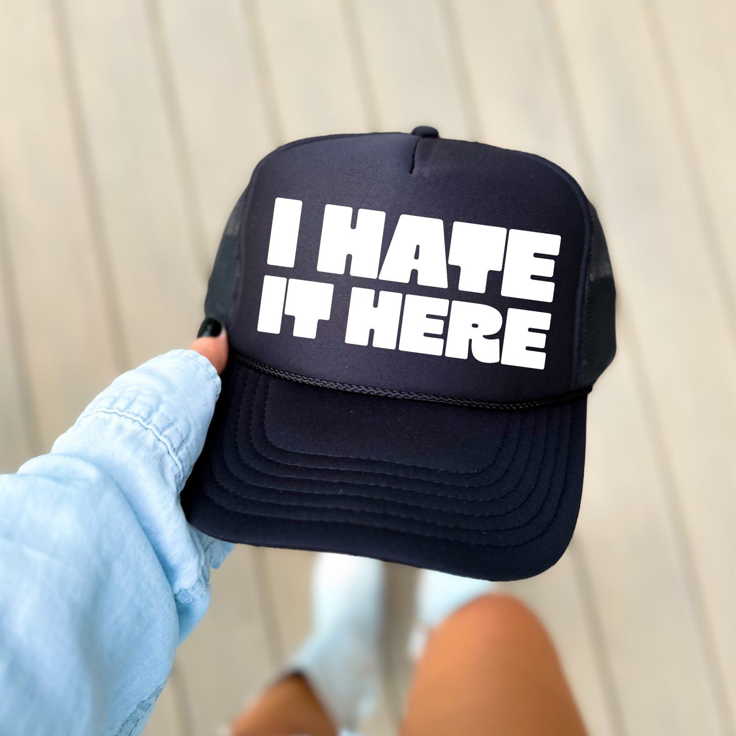 I Hate It Here, Sassy, Funny, Black Snapback Trucker Hat