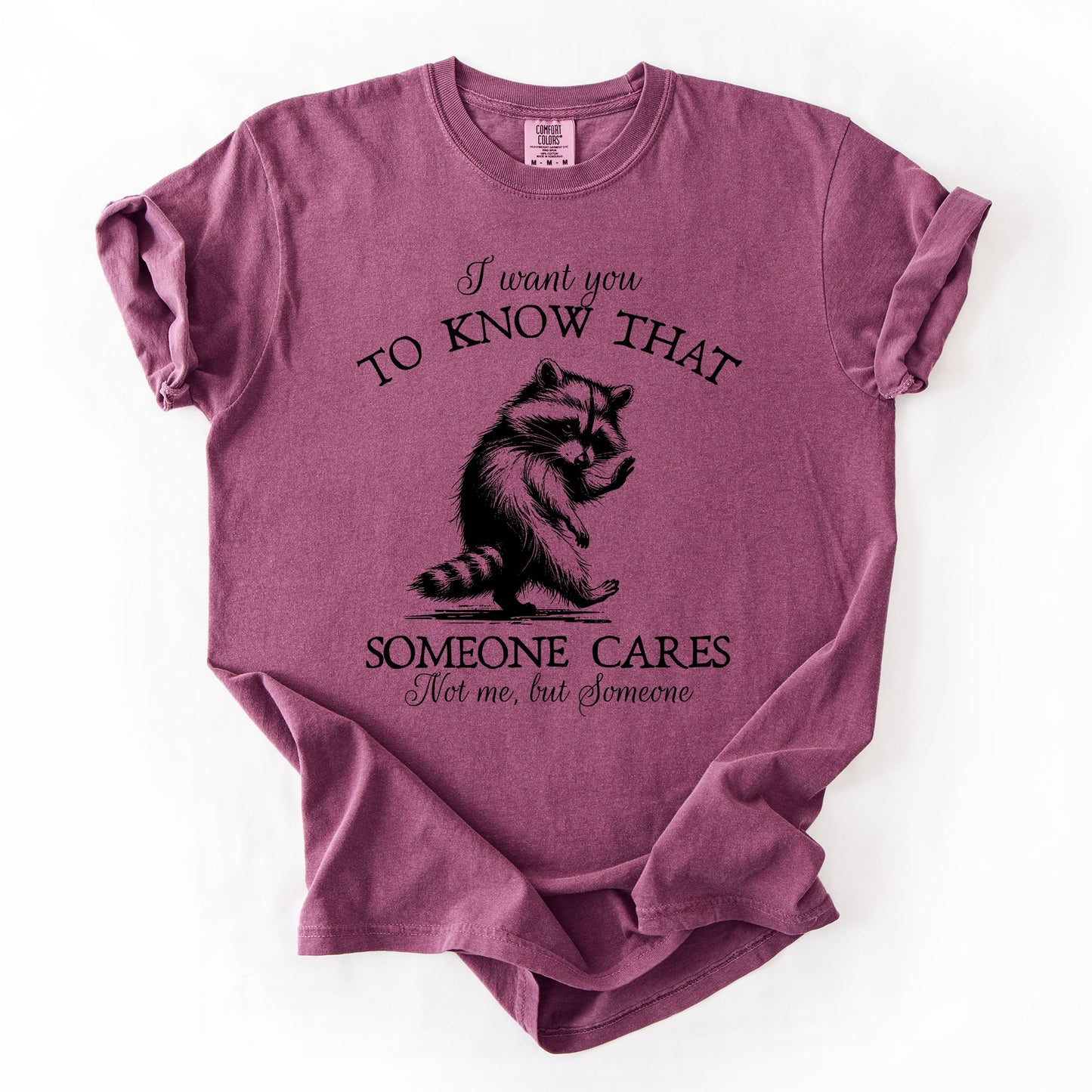I Want You To Know That Someone Cares, Raccoon, Mental Health, Funny, Sassy, Sarcastic Tshirt Comfort Colors T-Shirt