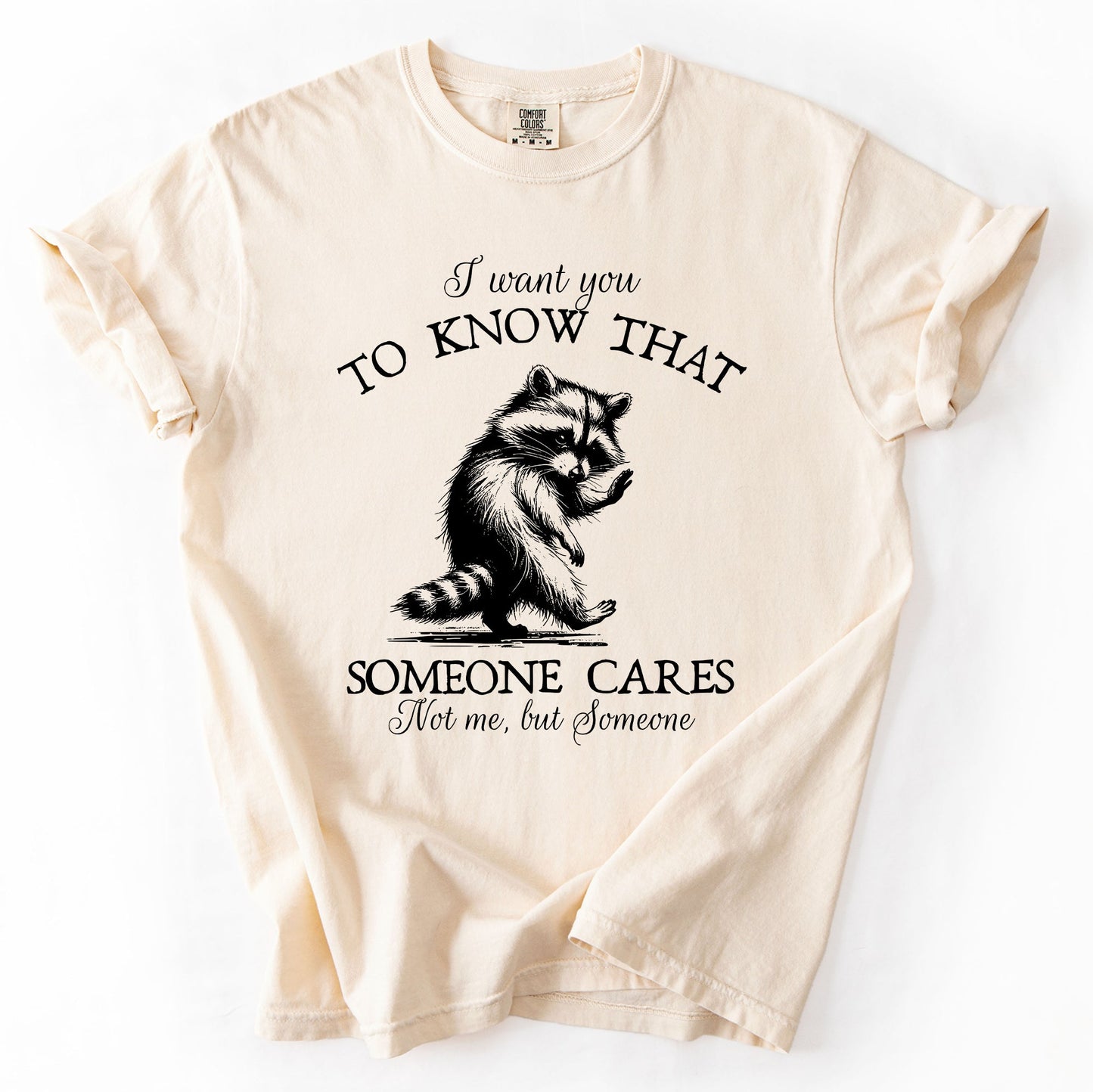 I Want You To Know That Someone Cares, Raccoon, Mental Health, Funny, Sassy, Sarcastic Tshirt Comfort Colors T-Shirt