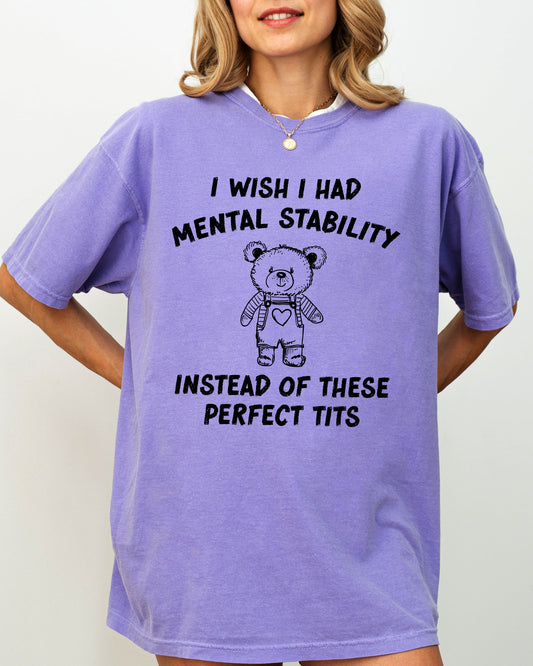 I Wish I Had Mental Stability Instead Of These Perfect Tits, Funny, Rude, Sexy, Aesthetic, Bear Shirt Comfort Colors T-Shirt