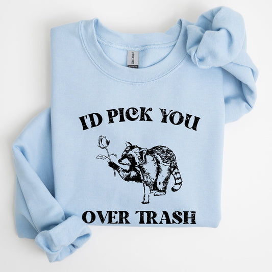 I'd Pick You Over Trash, Raccoon, Funny, Aesthetic Sweatshirt