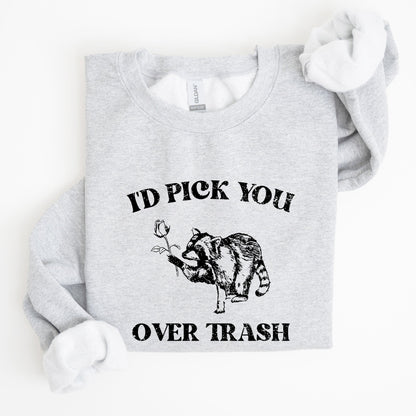 I'd Pick You Over Trash, Raccoon, Meme, Aesthetic, Funny Sweatshirt