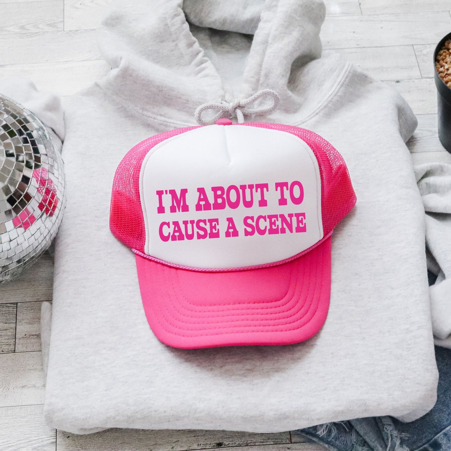 I'm About to Cause a Scene, Sassy, Funny, Bright Pink Snapback Trucker Hat