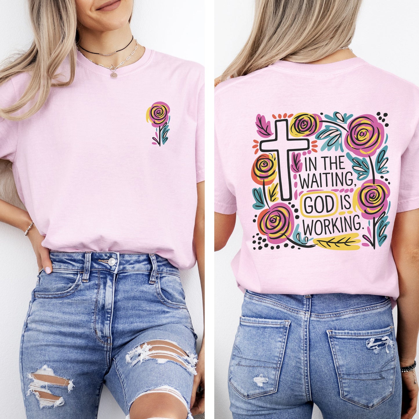 In The Waiting, God Is Working, Christian, Jesus, Gospel, Faith, Saved Tshirt Comfort Colors T-Shirt
