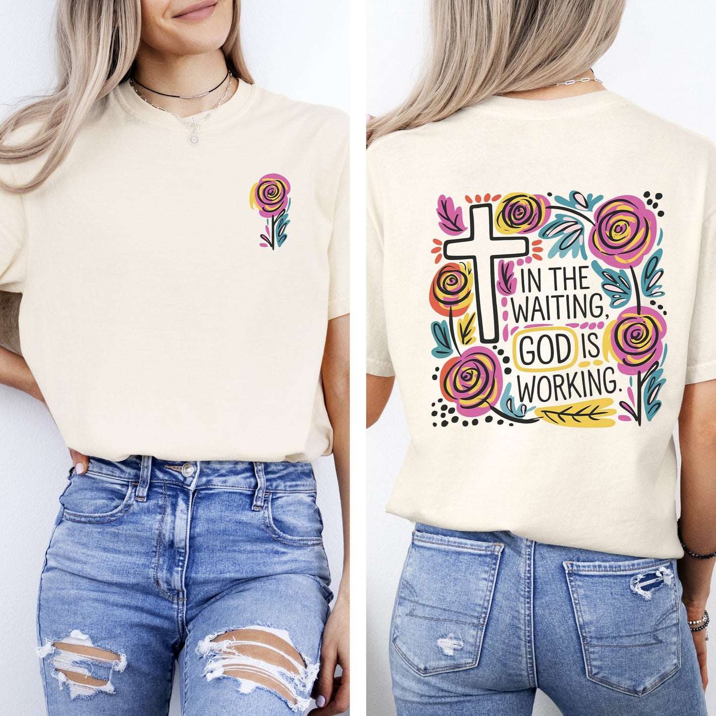 In The Waiting, God Is Working, Christian, Jesus, Gospel, Faith, Saved Tshirt Comfort Colors T-Shirt