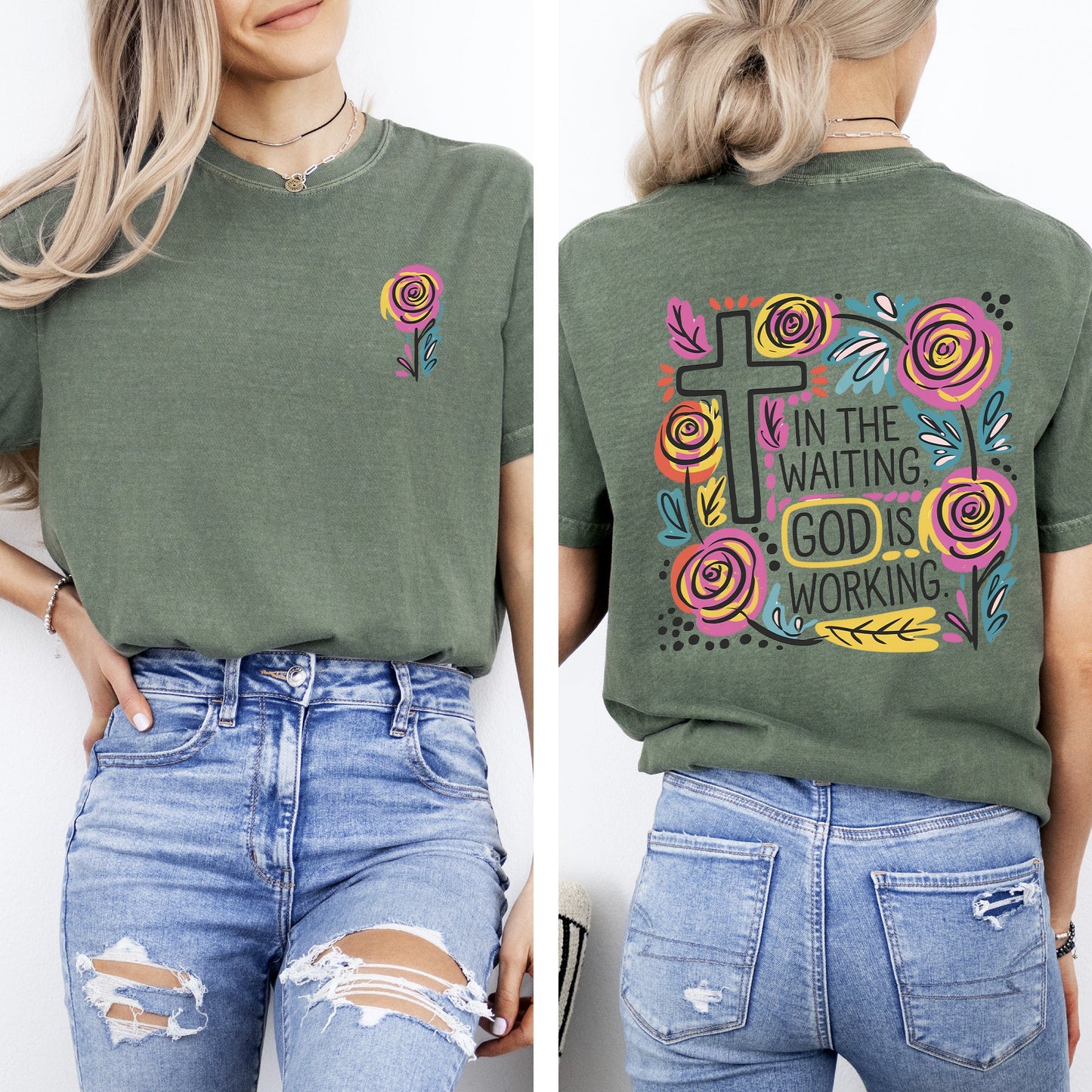 In The Waiting, God Is Working, Christian, Jesus, Gospel, Faith, Saved Tshirt Comfort Colors T-Shirt