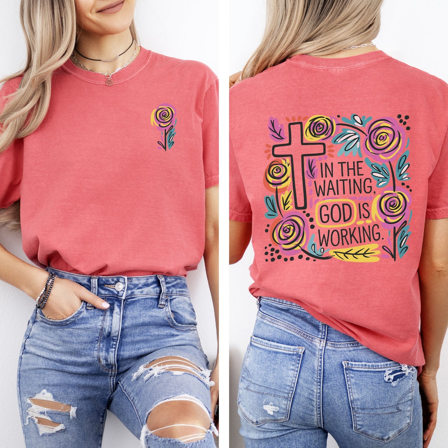 In The Waiting, God Is Working, Christian, Jesus, Gospel, Faith, Saved Tshirt Comfort Colors T-Shirt