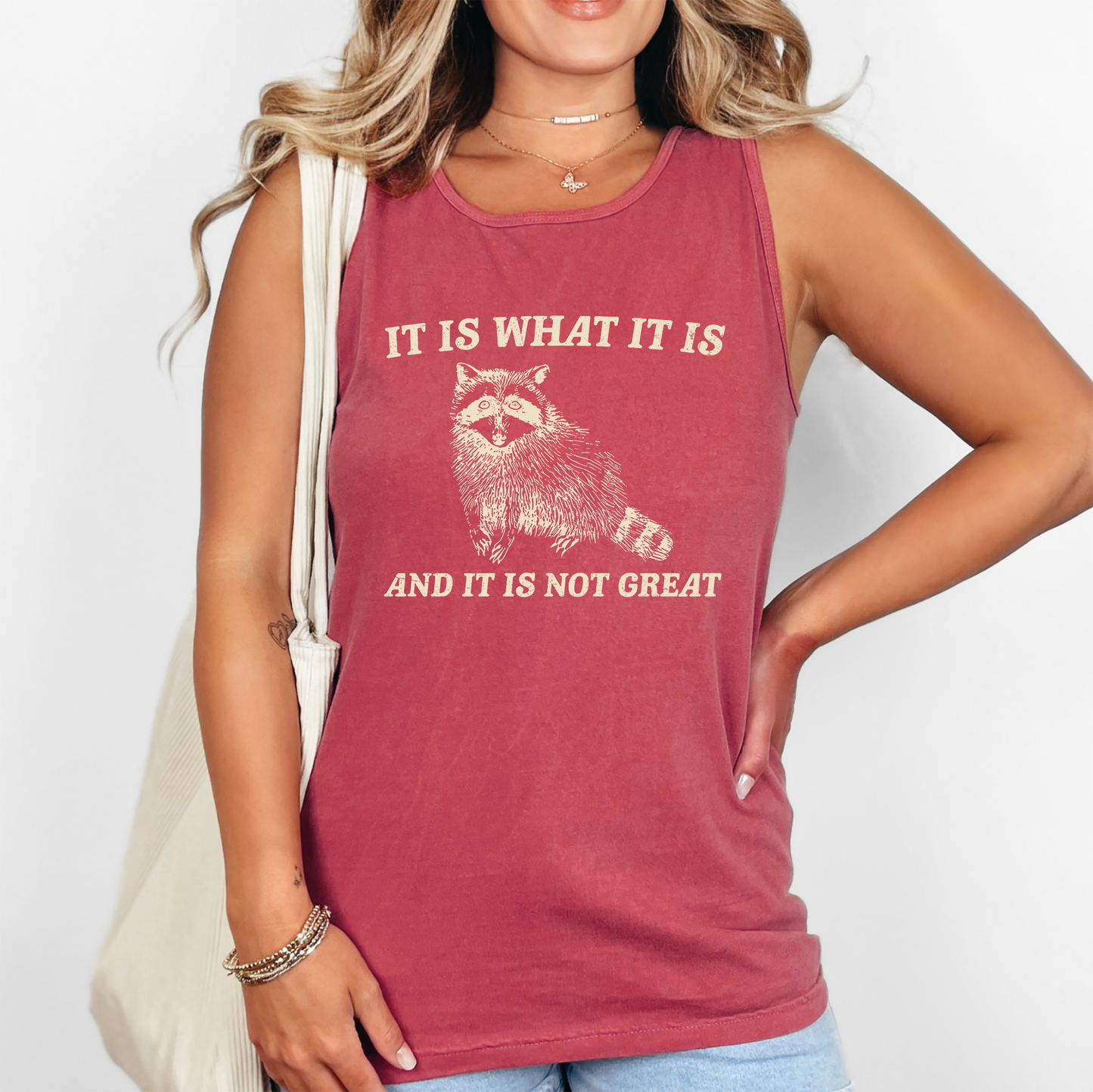 It Is What It Is And It Is Not Great, Raccoon, Sassy, Sarcastic, Minimalist, Funny Comfort Colors Tank Top