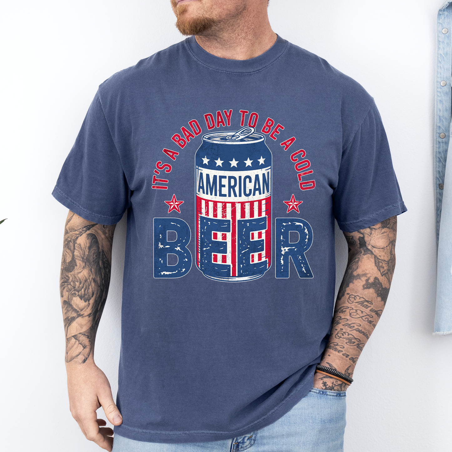 It's A Bad Day To Be A Cold Beer, Patriotic, Dad, Father's Day, Boyfriend, Husband, Brother, Guy Gift, Comfort Colors T-Shirt