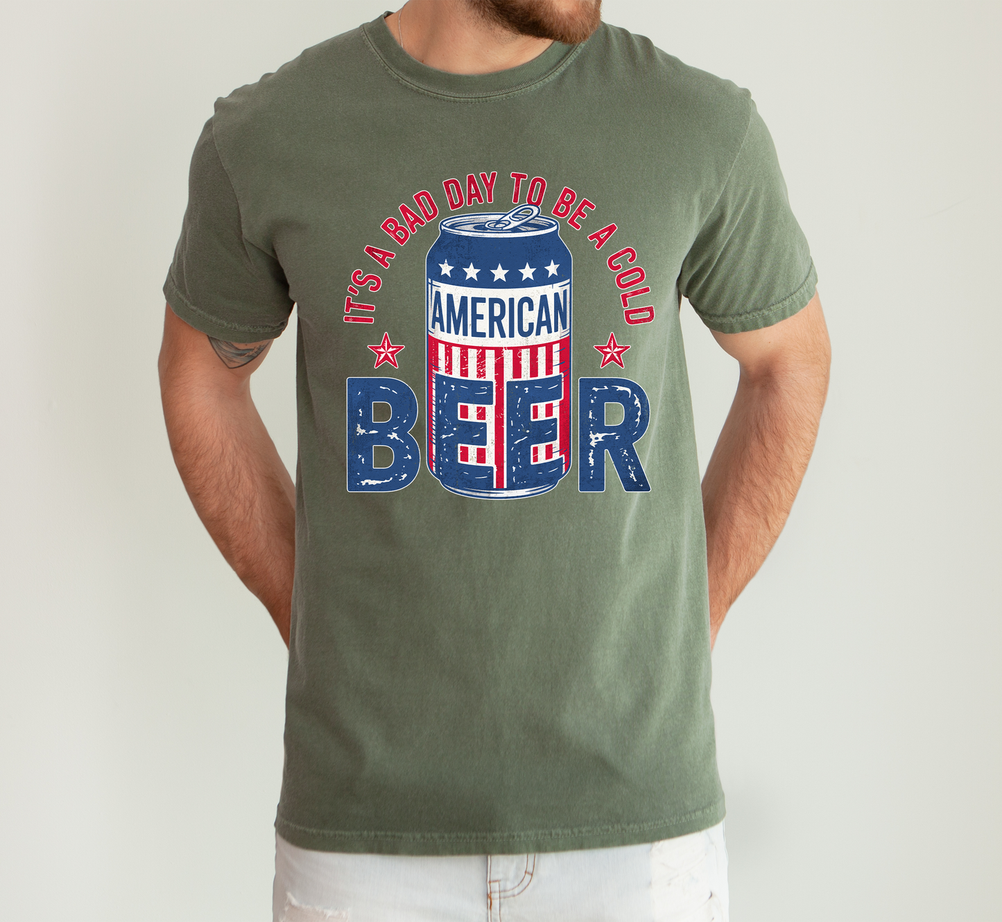 It's A Bad Day To Be A Cold Beer, Patriotic, Dad, Father's Day, Boyfriend, Husband, Brother, Guy Gift, Comfort Colors T-Shirt