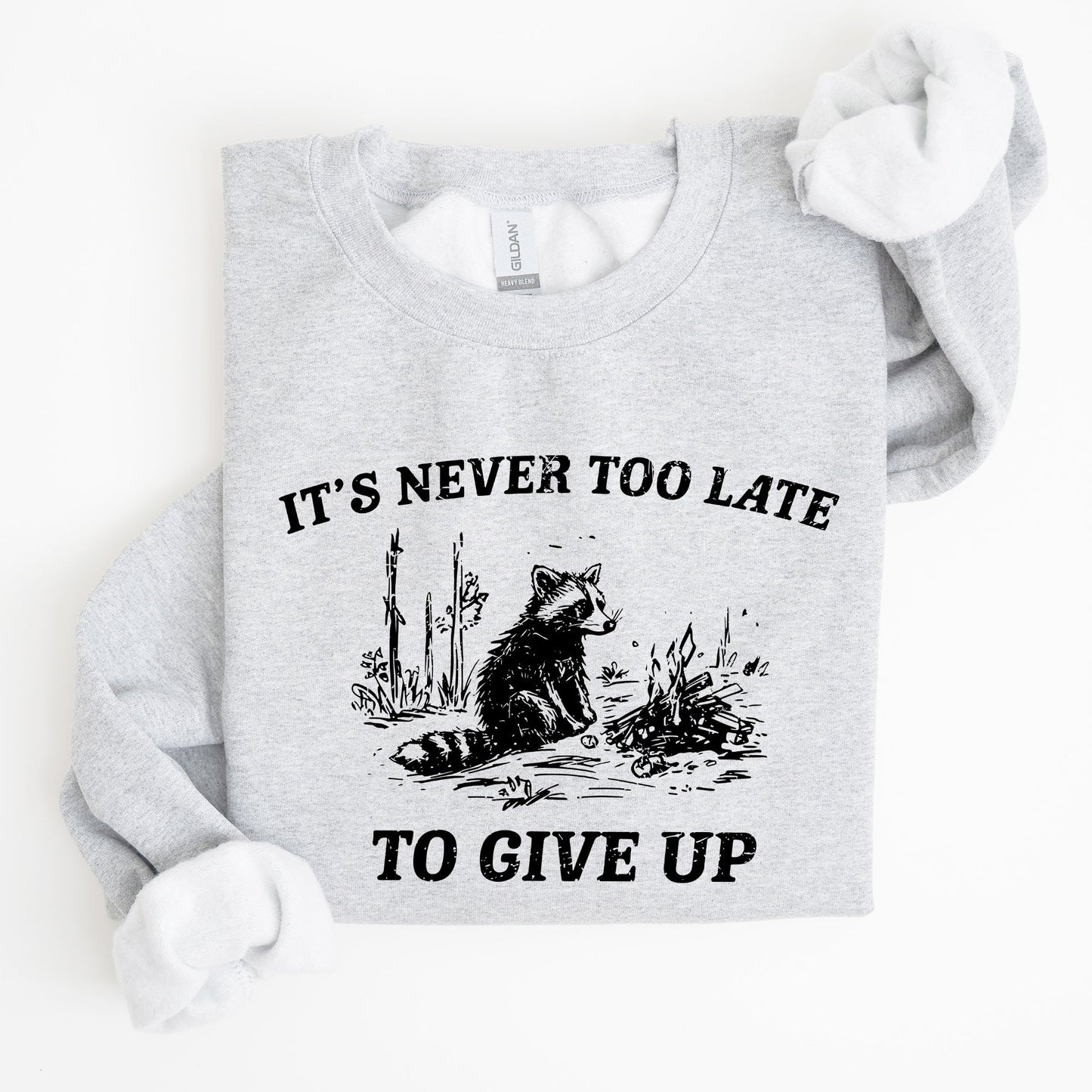 It's Never Too Late To Give Up, Raccoon, Funny, Aesthetic Sweatshirt