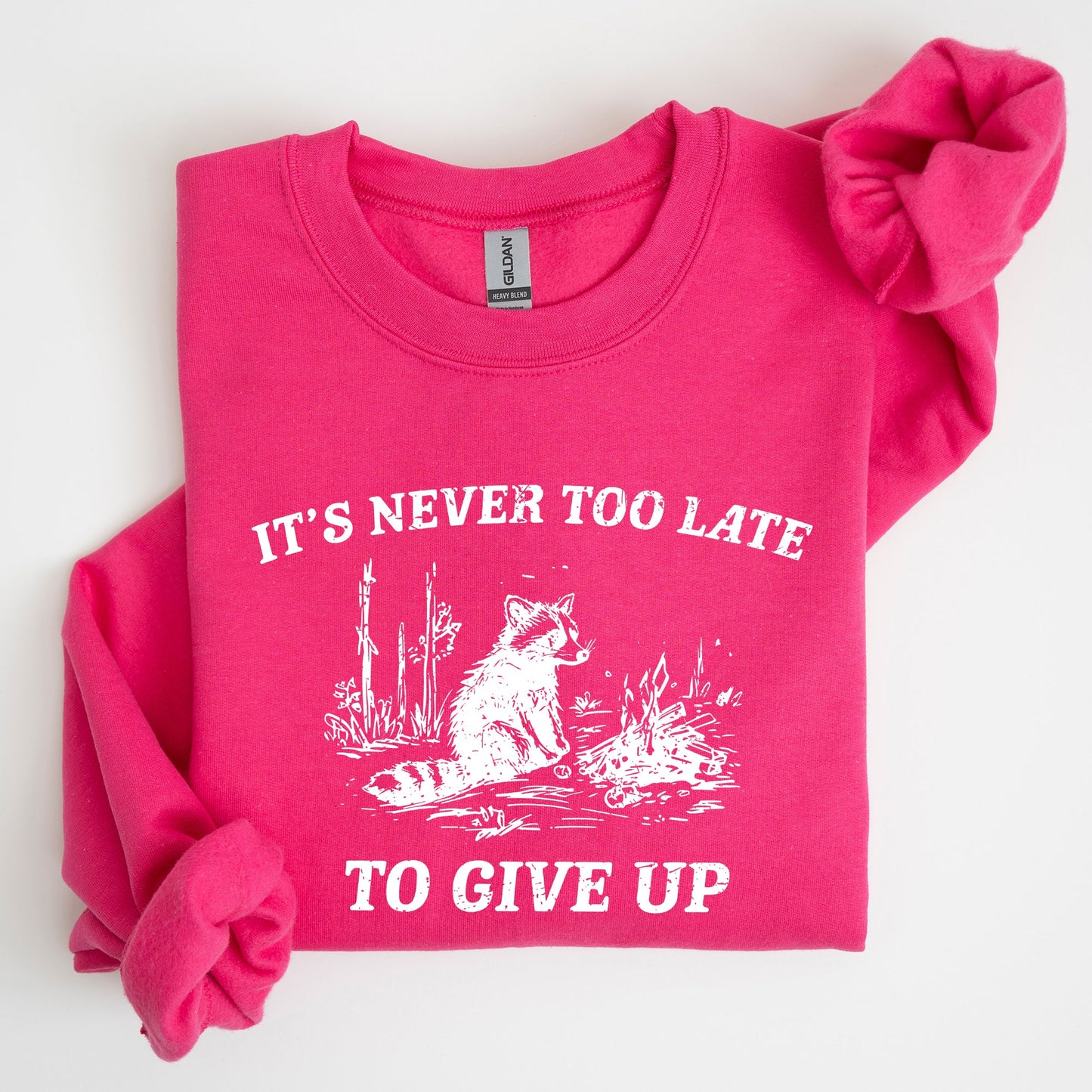 It's Never Too Late To Give Up, Raccoon, Funny, Aesthetic Sweatshirt