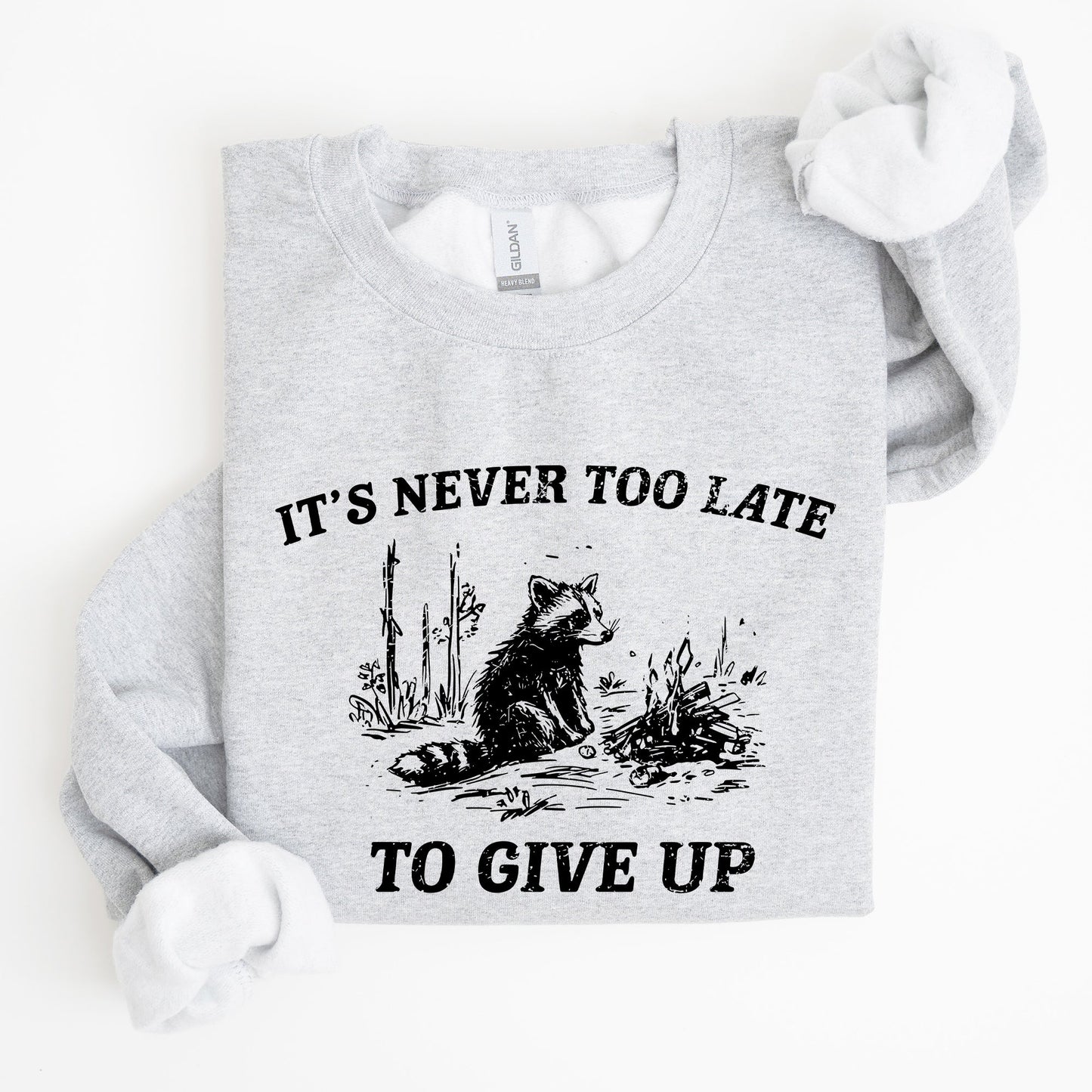 It's Never Too Late To Give Up, Raccoon, Meme, Aesthetic, Funny Sweatshirt