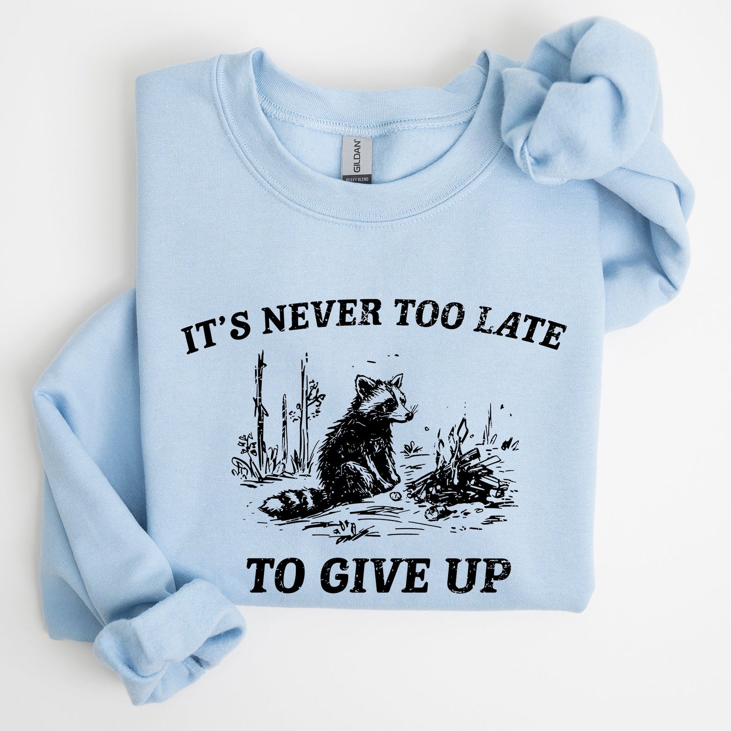 It's Never Too Late To Give Up, Raccoon, Meme, Aesthetic, Funny Sweatshirt