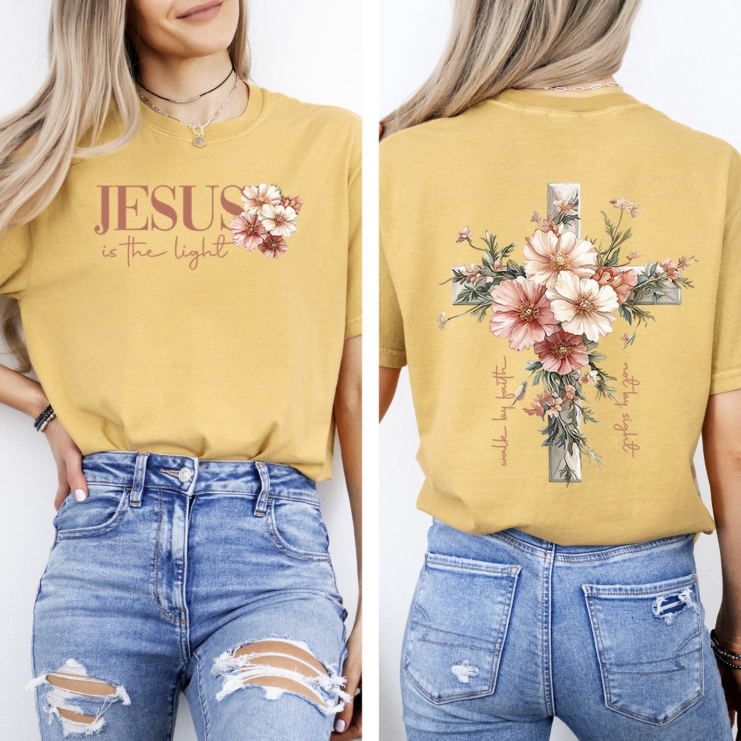 Jesus Is The Light, Floral Cross, Christian, Jesus, Gospel, Faith, Saved Tshirt Comfort Colors T-Shirt