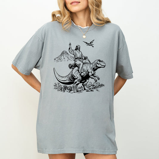 Jesus Riding A Dinosaur, Tyrannosaurus Rex, Funny, Aesthetic, Meme, Jurassic Shirt Comfort Colors T-Shirt