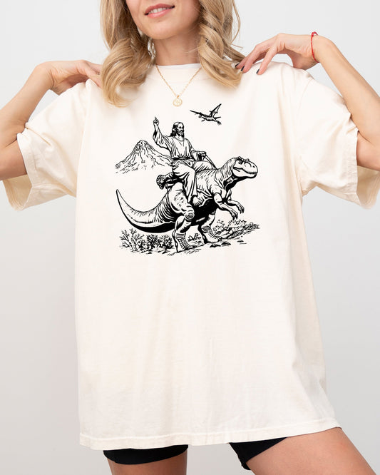 Jesus Riding A Dinosaur, Tyrannosaurus Rex, Funny, Aesthetic, Meme, Jurassic Shirt Comfort Colors T-Shirt