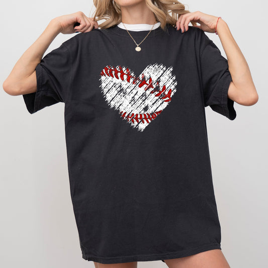 Retro Baseball Heart, Vintage Comfort Colors Tshirt