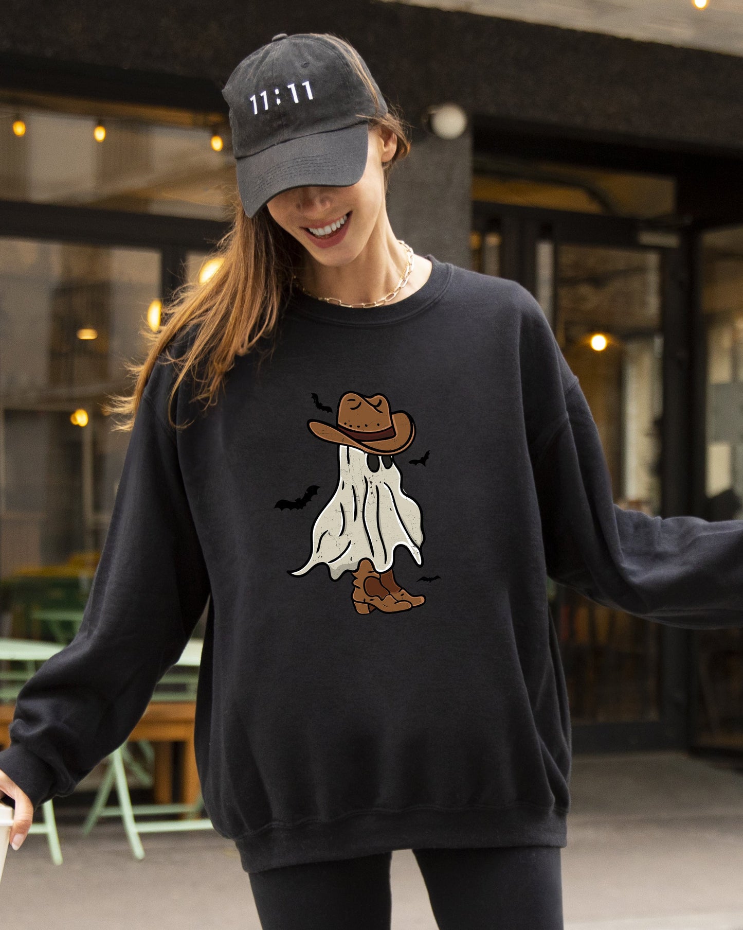 Mini Cowboy Ghost, Funny, Retro, Aesthetic, Vintage Sweatshirt