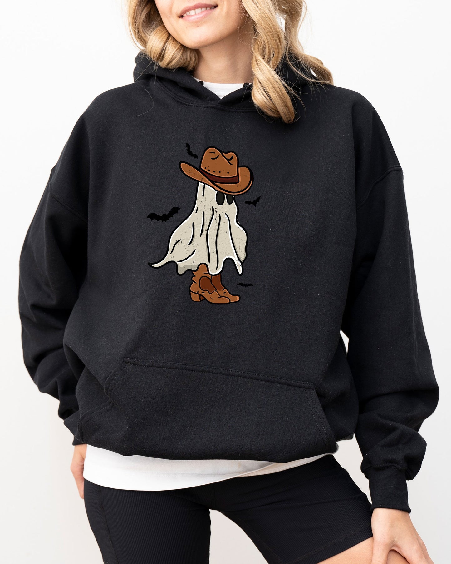 Mini Cowboy Ghost, Funny, Retro, Aesthetic, Vintage, Hoodie, Hooded Sweatshirt