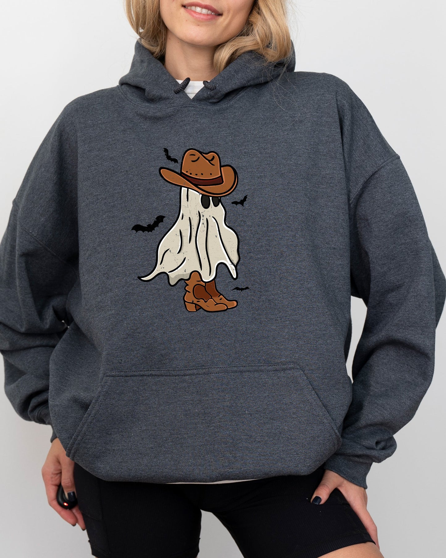 Mini Cowboy Ghost, Funny, Retro, Aesthetic, Vintage, Hoodie, Hooded Sweatshirt