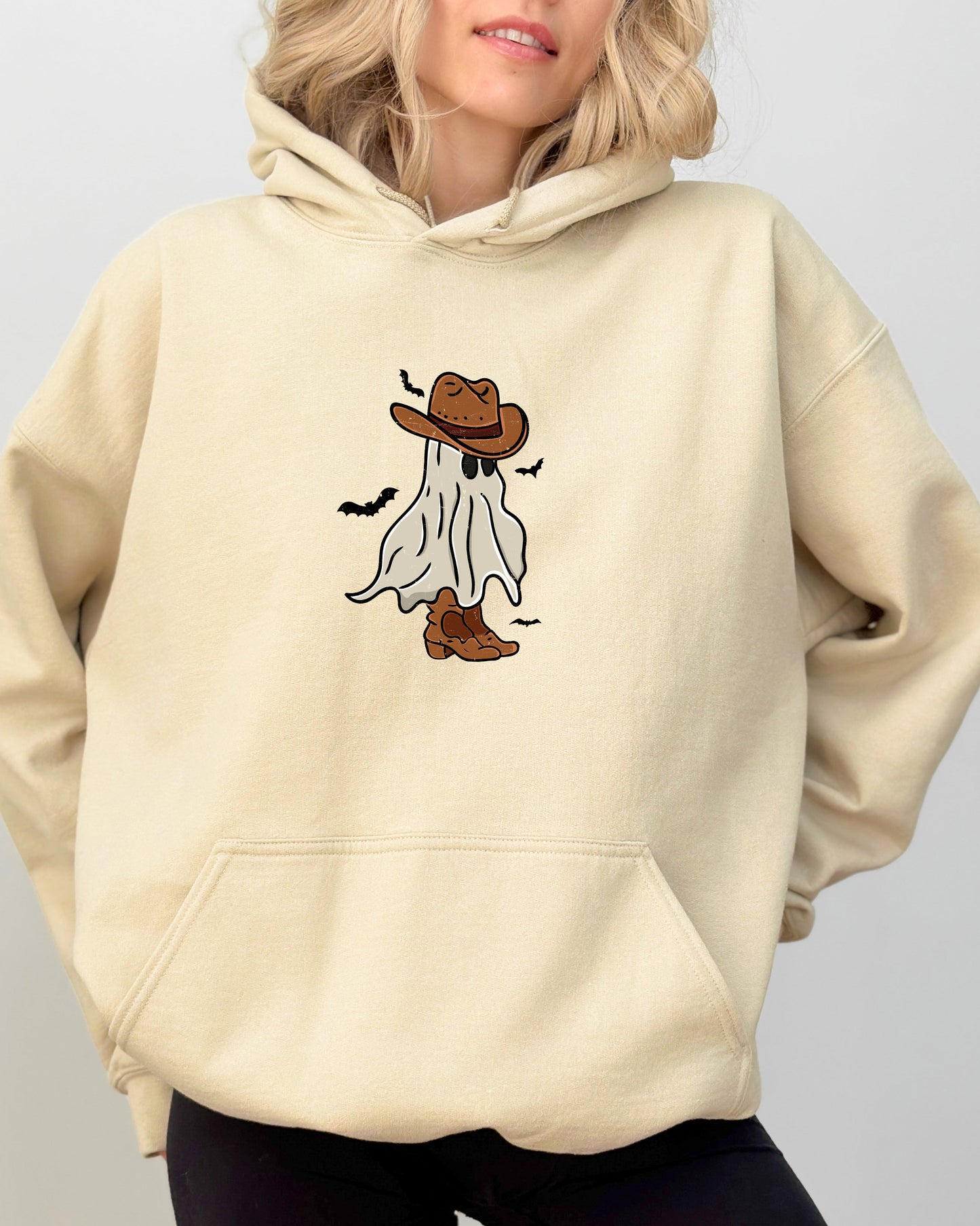 Mini Cowboy Ghost, Funny, Retro, Aesthetic, Vintage, Hoodie, Hooded Sweatshirt