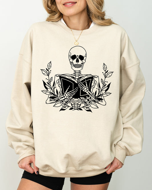 Reading Skeleton, Book Lover, Retro, Aesthetic, Vintage Sweatshirt