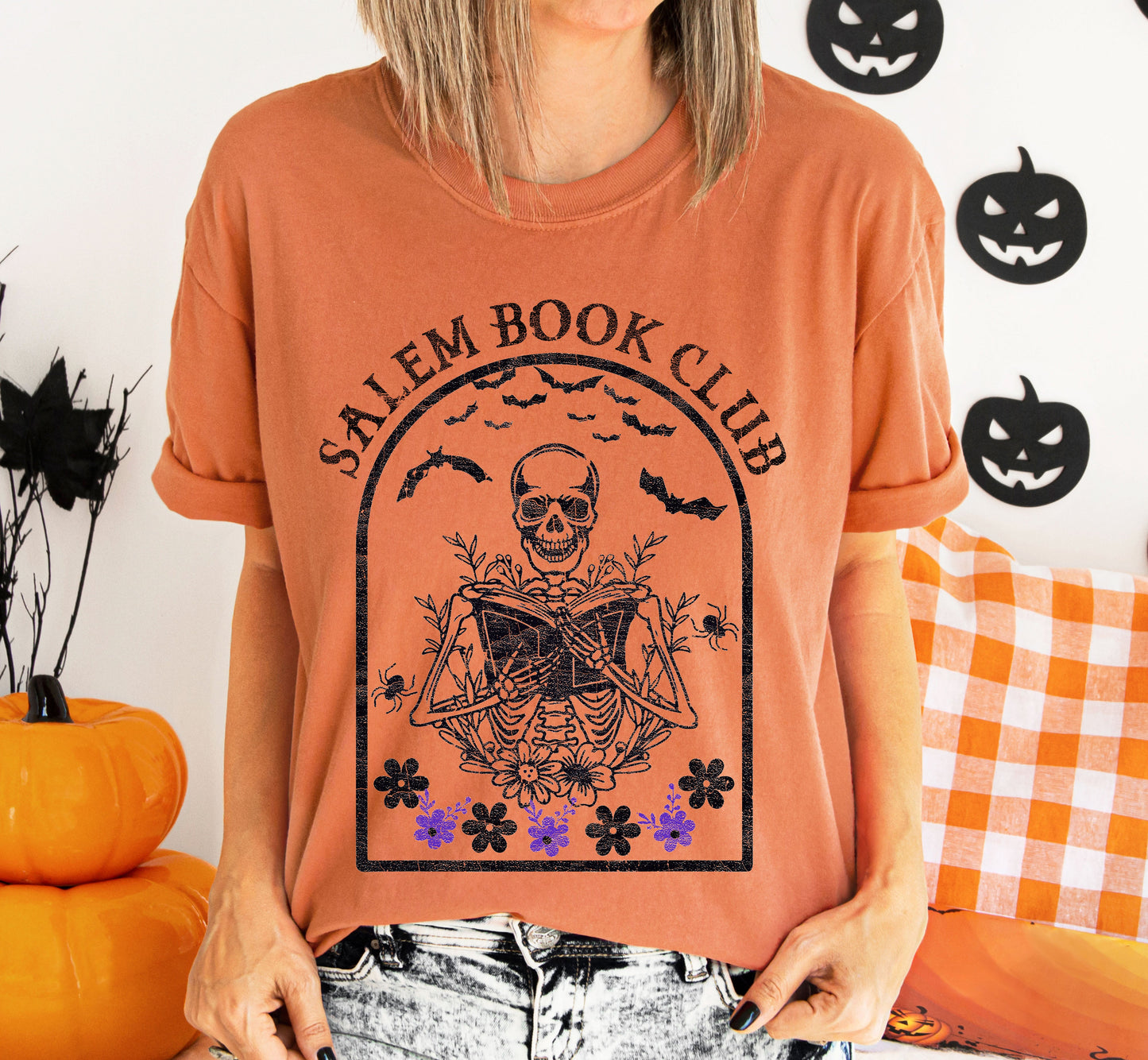 Salem Book Club, Funny Skeleton, Retro, Aesthetic, Vintage, Comfort Colors Tshirt
