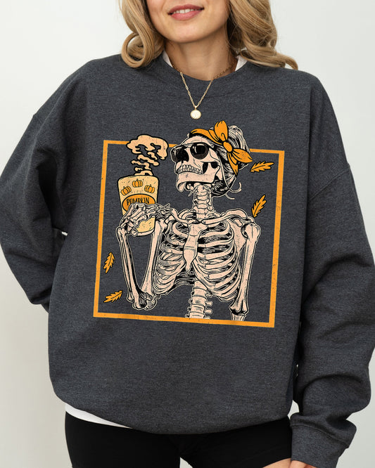 Coffee Lover Skeleton Lady, Mom, Retro, Aesthetic, Vintage Sweatshirt
