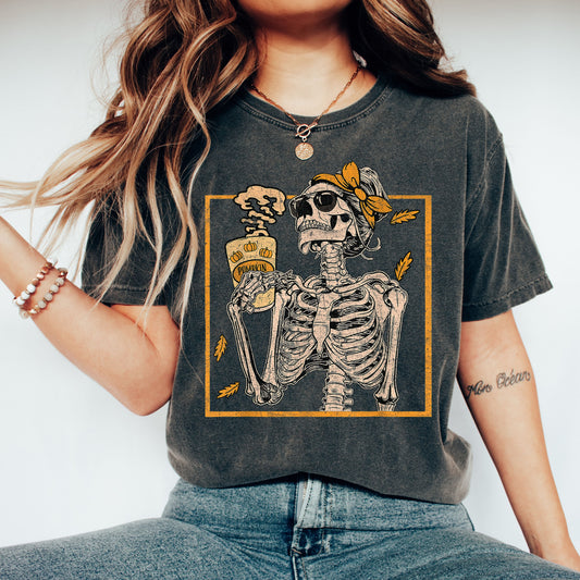 Coffee Lover Skeleton Lady, Mom, Retro, Aesthetic, Vintage, Comfort Colors Tshirt