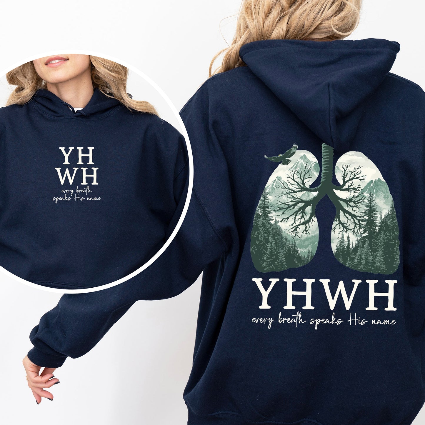YHWH Lungs Christian, Front and Back, Every Breath Speak His Name, Hebrew, Name of God, Faith Apparel Hoodie, Hooded Sweatshirt