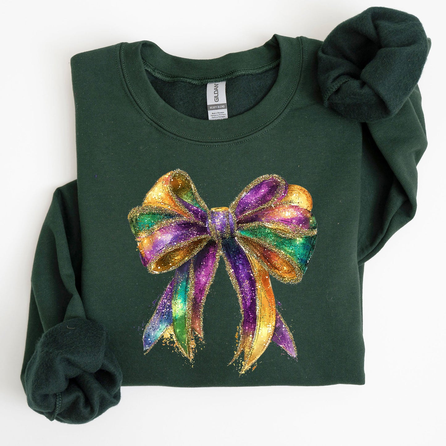Mardi Gras, Bow, Coquette, Carnival, Fleur de Lis, Fat Tuesday, Parade Sweatshirt