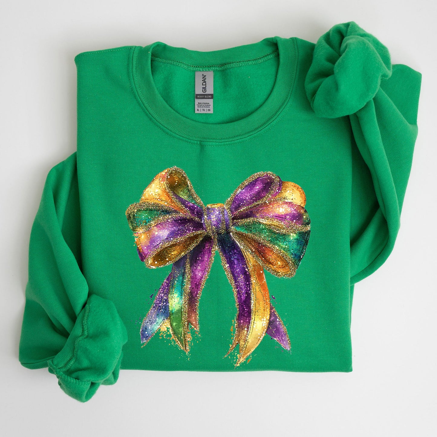 Mardi Gras, Bow, Coquette, Carnival, Fleur de Lis, Fat Tuesday, Parade Sweatshirt