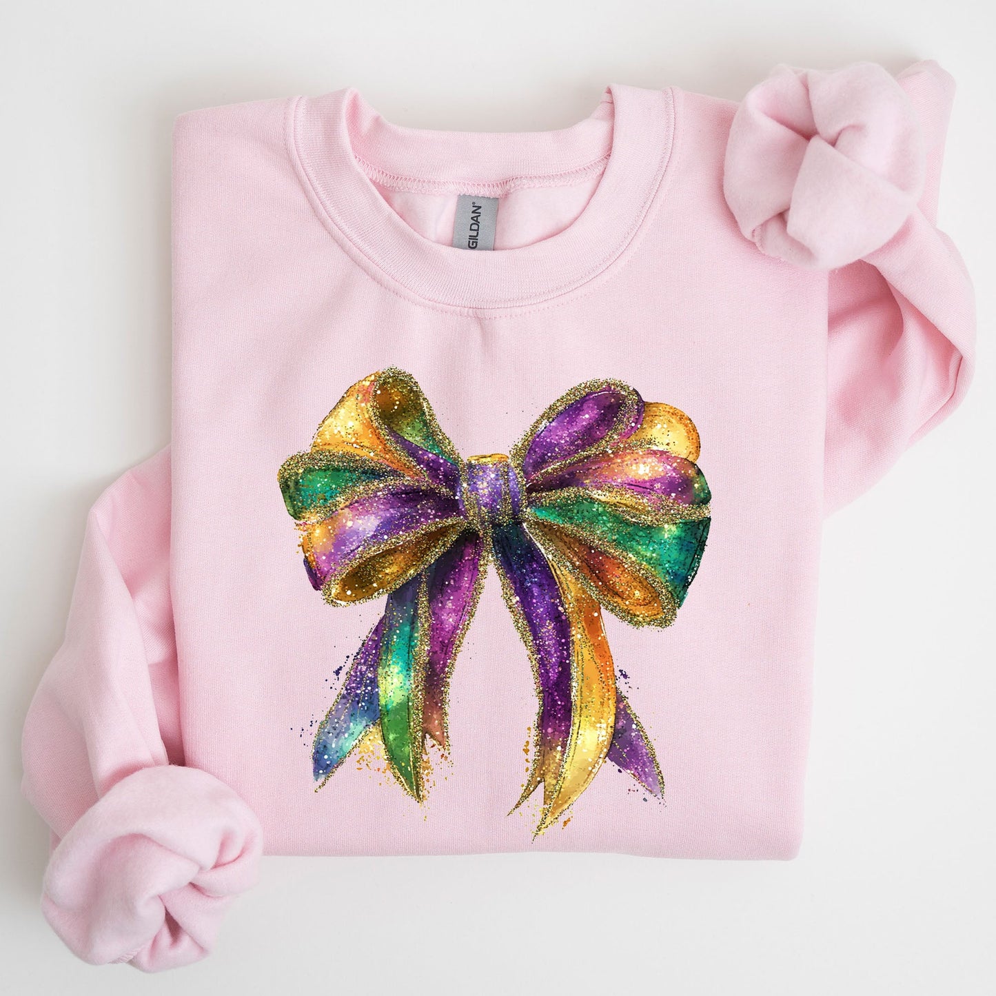 Mardi Gras, Bow, Coquette, Carnival, Fleur de Lis, Fat Tuesday, Parade Sweatshirt