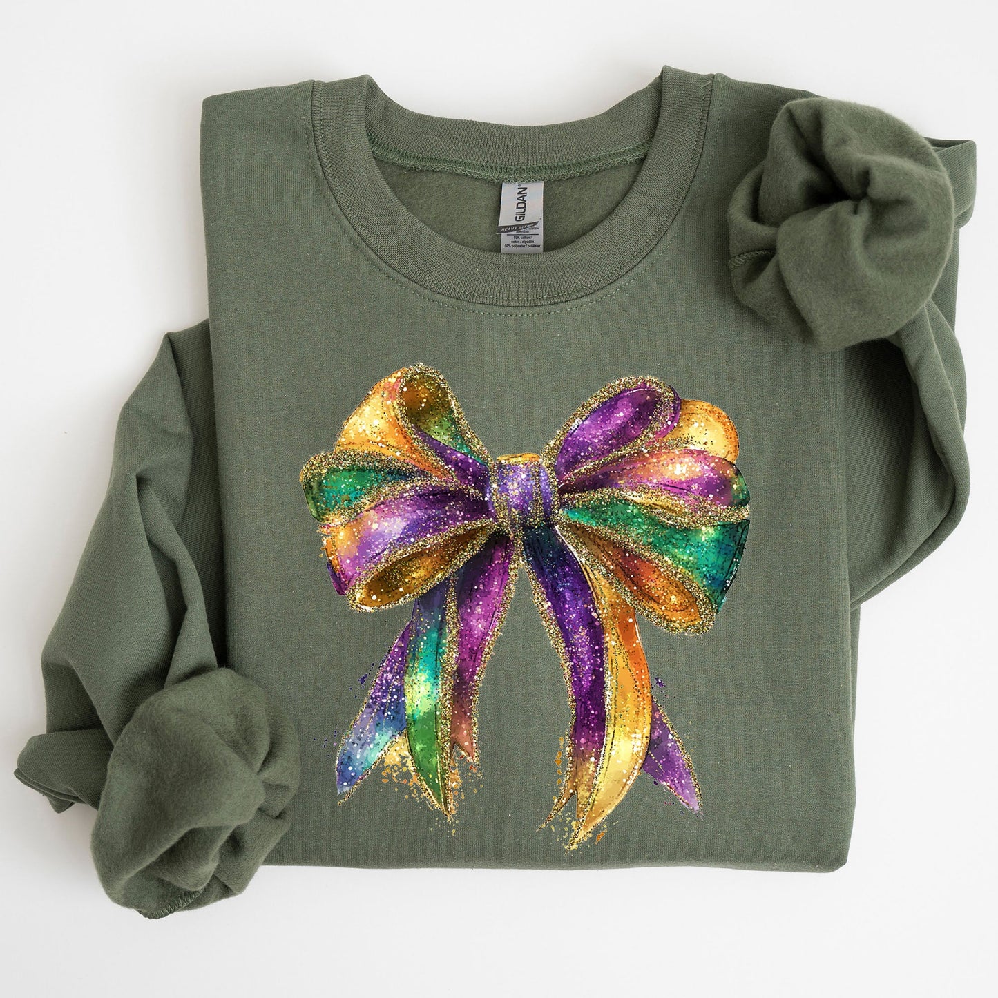Mardi Gras, Bow, Coquette, Carnival, Fleur de Lis, Fat Tuesday, Parade Sweatshirt