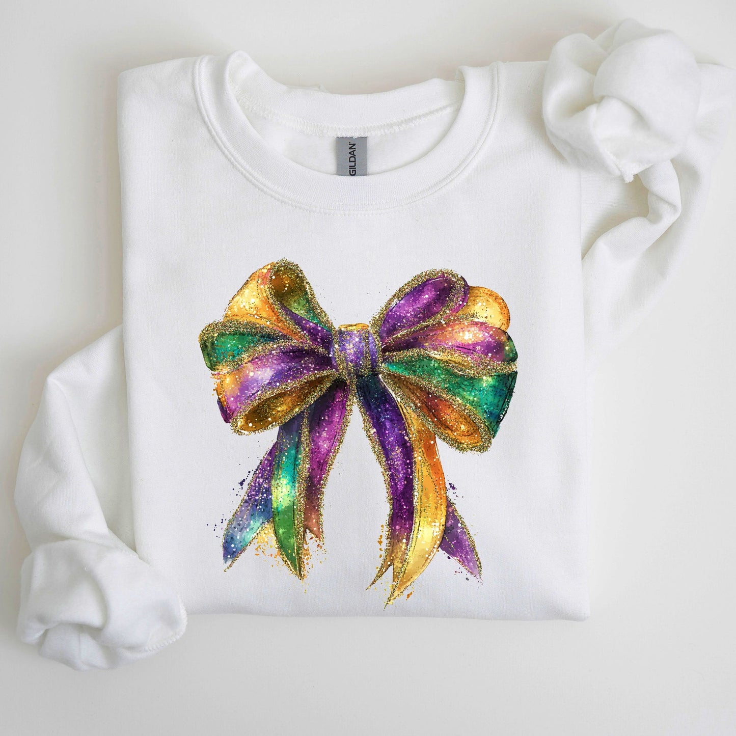 Mardi Gras, Bow, Coquette, Carnival, Fleur de Lis, Fat Tuesday, Parade Sweatshirt