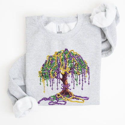 Mardi Gras, Bead Tree, Coquette, Carnival, Fleur de Lis, Fat Tuesday, Parade Sweatshirt