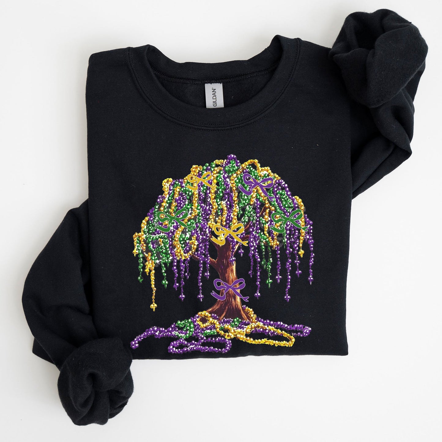 Mardi Gras, Bead Tree, Coquette, Carnival, Fleur de Lis, Fat Tuesday, Parade Sweatshirt