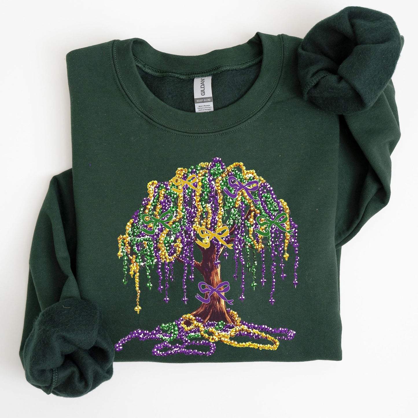 Mardi Gras, Bead Tree, Coquette, Carnival, Fleur de Lis, Fat Tuesday, Parade Sweatshirt