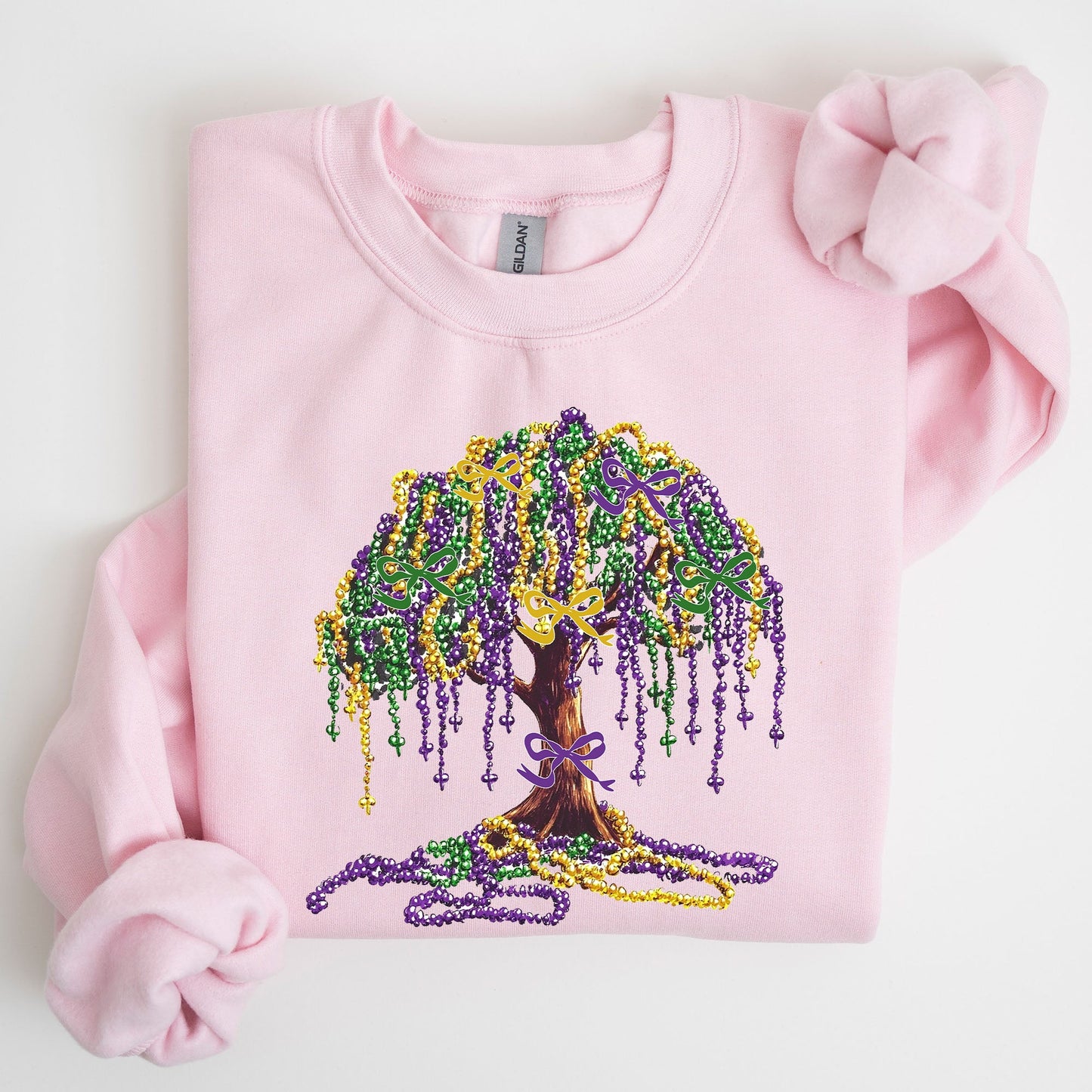 Mardi Gras, Bead Tree, Coquette, Carnival, Fleur de Lis, Fat Tuesday, Parade Sweatshirt