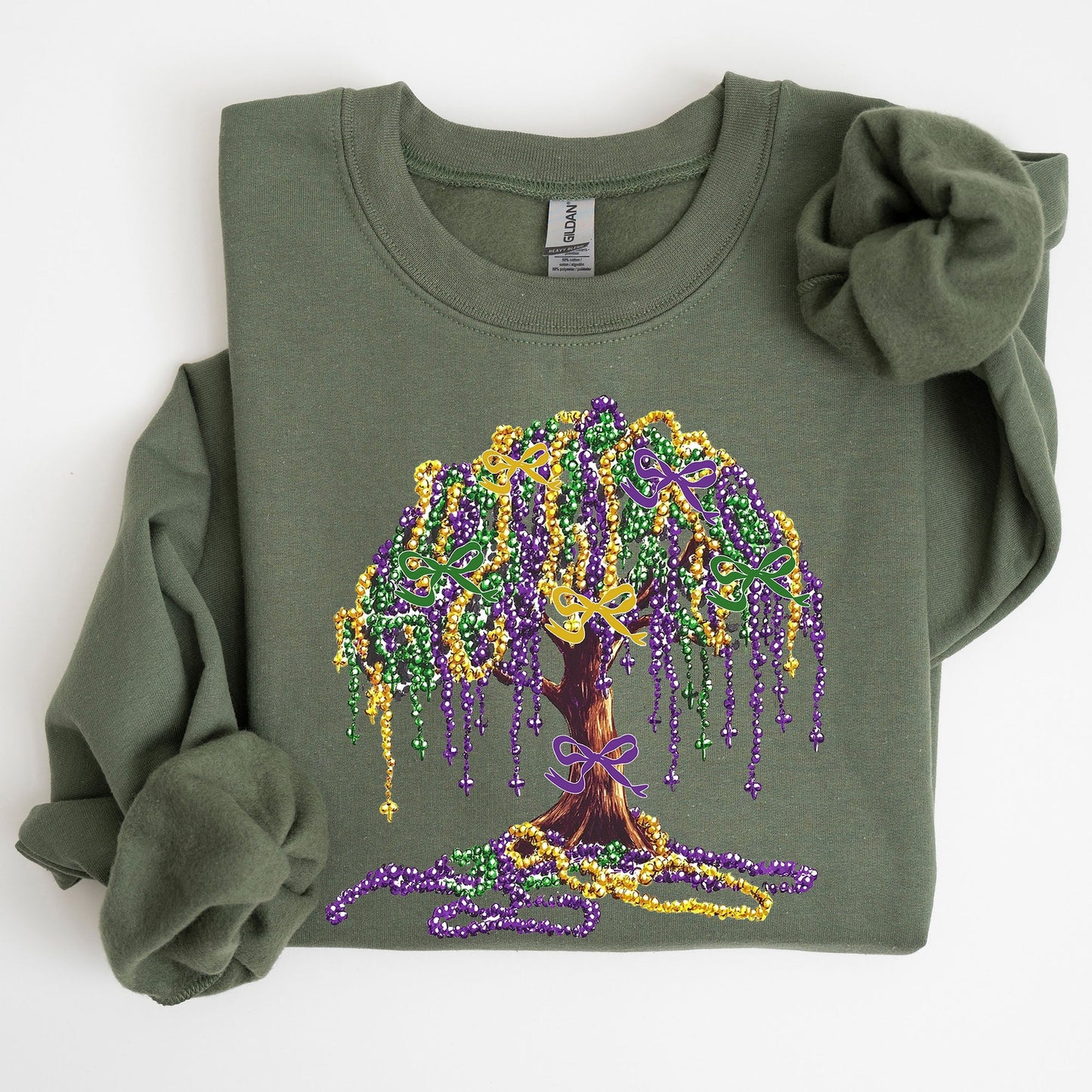 Mardi Gras, Bead Tree, Coquette, Carnival, Fleur de Lis, Fat Tuesday, Parade Sweatshirt