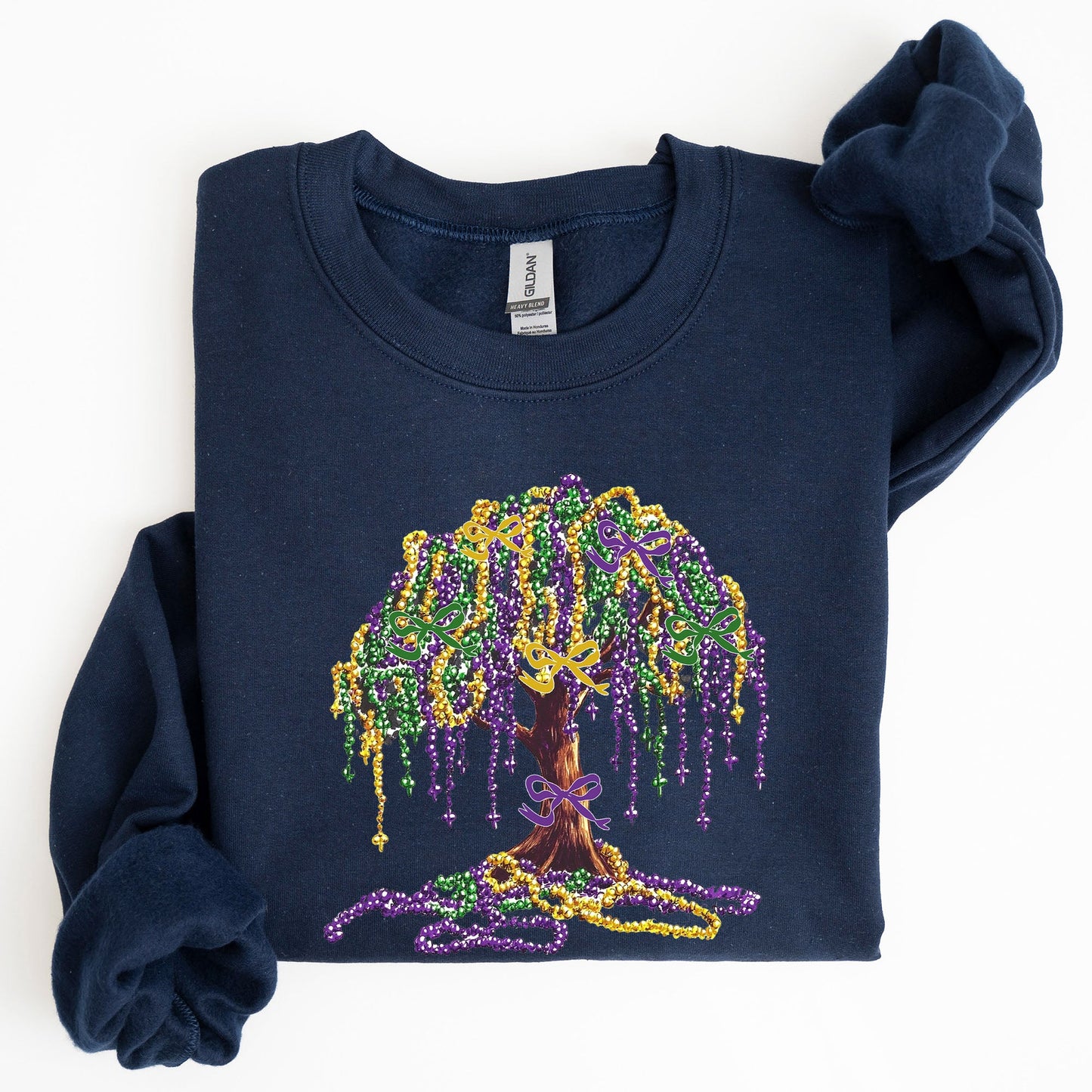 Mardi Gras, Bead Tree, Coquette, Carnival, Fleur de Lis, Fat Tuesday, Parade Sweatshirt