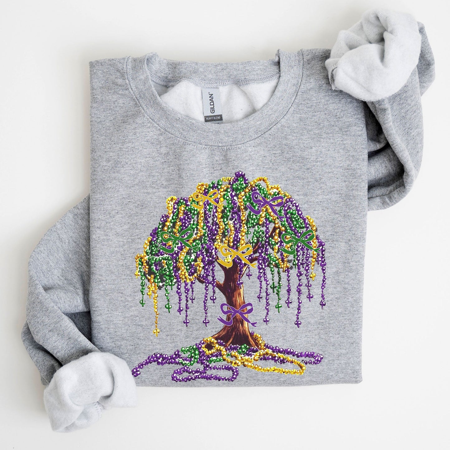 Mardi Gras, Bead Tree, Coquette, Carnival, Fleur de Lis, Fat Tuesday, Parade Sweatshirt