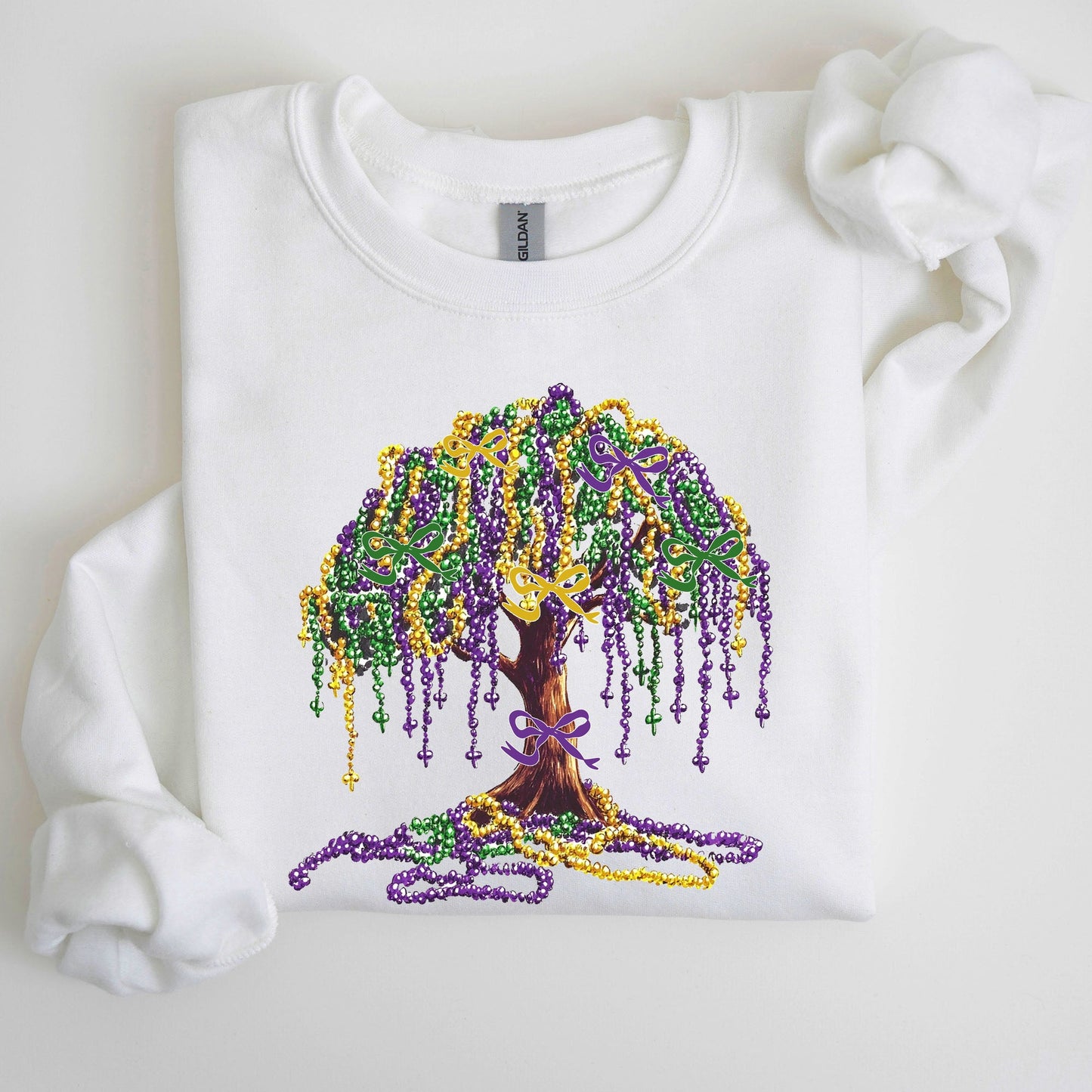 Mardi Gras, Bead Tree, Coquette, Carnival, Fleur de Lis, Fat Tuesday, Parade Sweatshirt