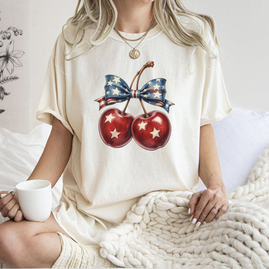 Retro Cherry, 4th of July, USA, Stars, America, Vintage, Patriotic Tshirt Comfort Colors T-Shirt