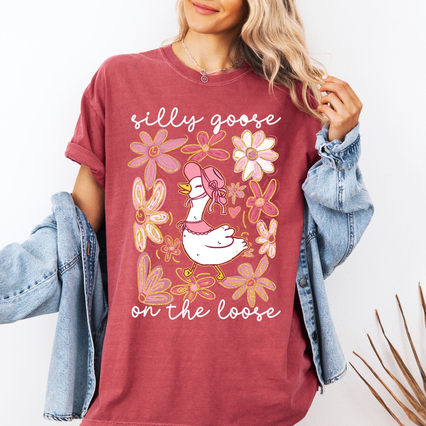 Silly Goose on the Loose, Summer, Funny, Spring, Floral, Boho Tshirt Comfort Colors T-Shirt