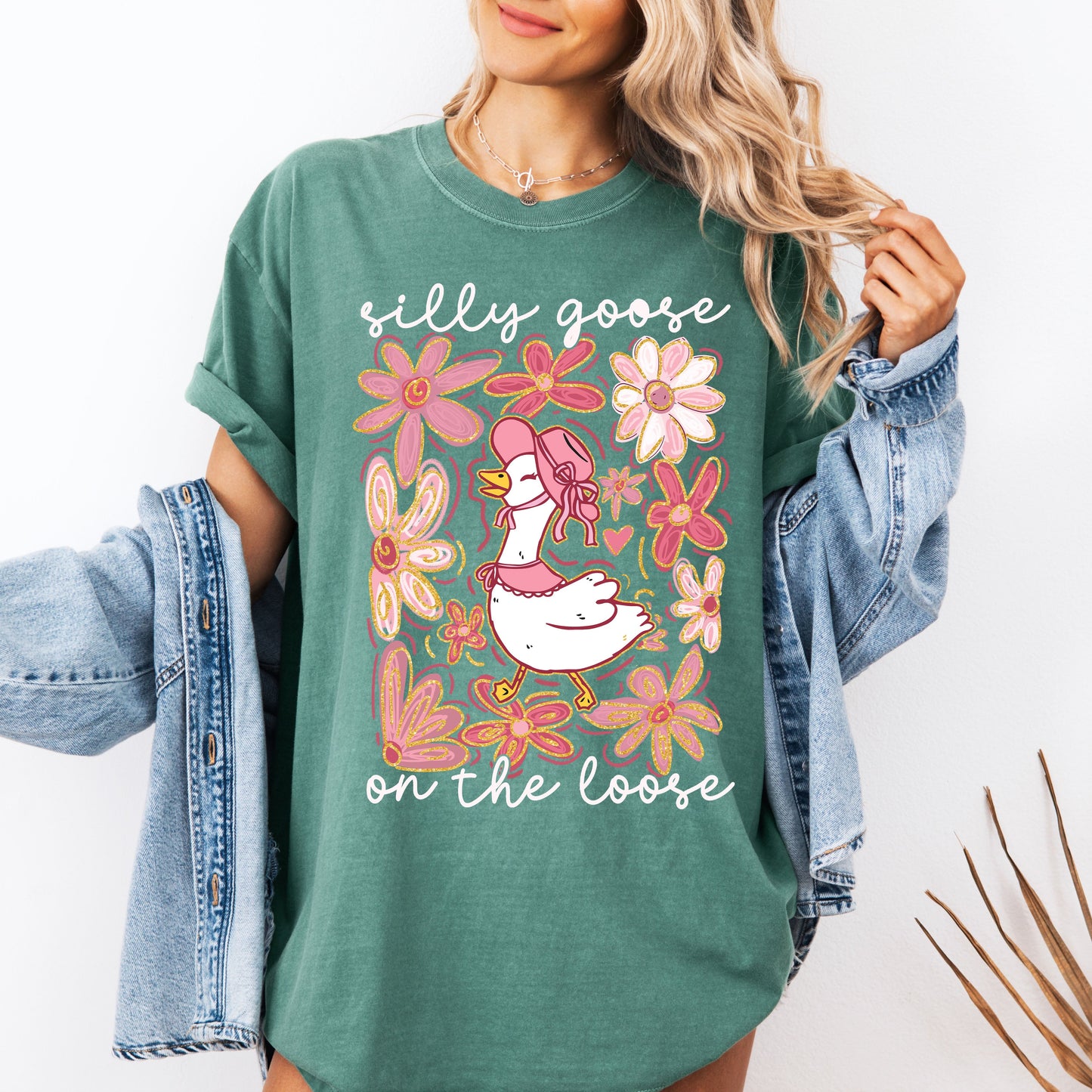 Silly Goose on the Loose, Summer, Funny, Spring, Floral, Boho Tshirt Comfort Colors T-Shirt