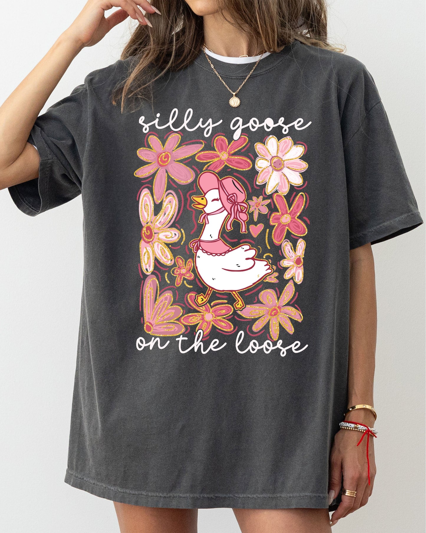 Silly Goose on the Loose, Summer, Funny, Spring, Floral, Boho Tshirt Comfort Colors T-Shirt
