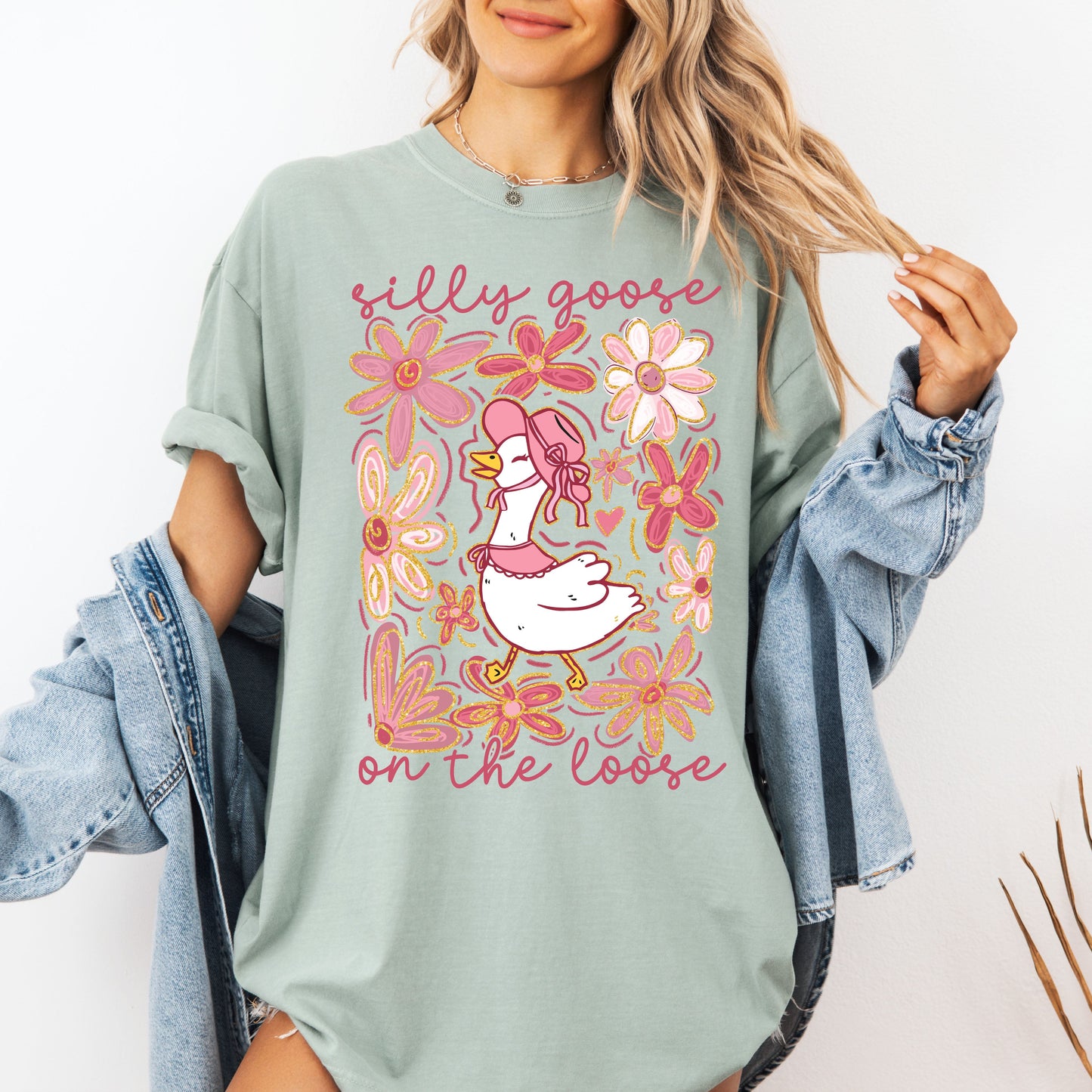 Silly Goose on the Loose, Summer, Funny, Spring, Floral, Boho Tshirt Comfort Colors T-Shirt