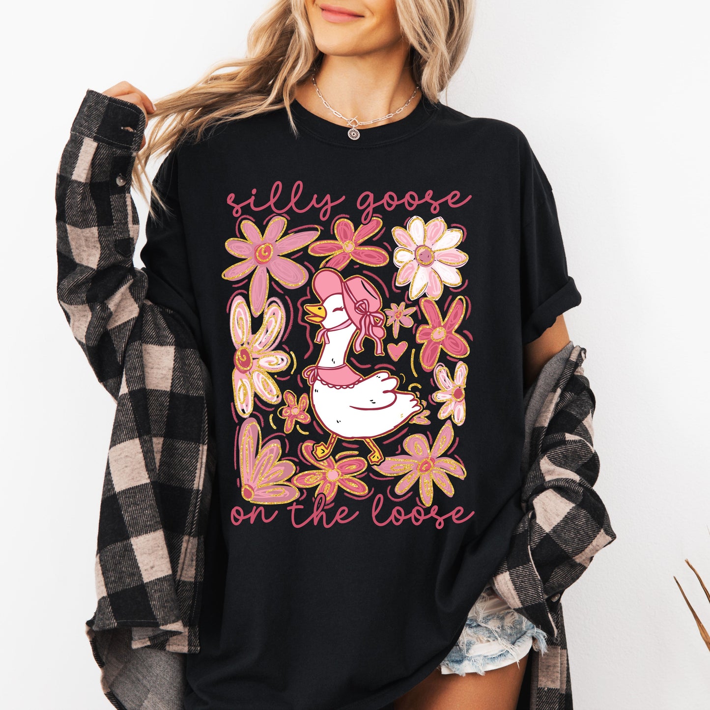 Silly Goose on the Loose, Summer, Funny, Spring, Floral, Boho Tshirt Comfort Colors T-Shirt